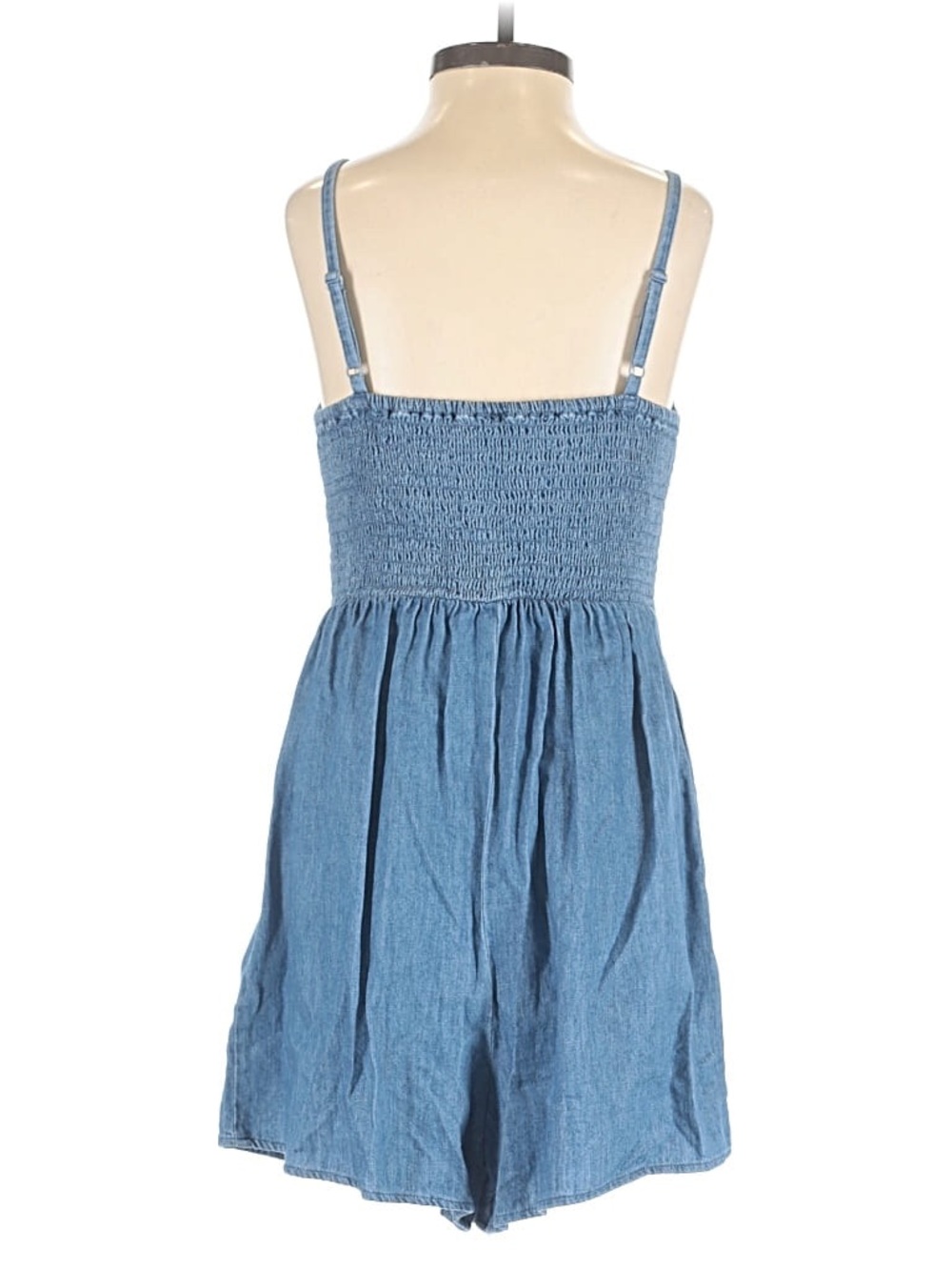 Old Navy Blue Denim and black Smocked Strap Romper size large - Picture 3 of 9